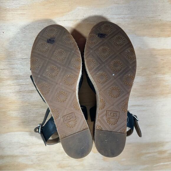 UGG Black Leather Wedge Sandals Women’s Size 6.5 - Picture 6 of 8